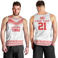 Custom Mate Ma'a Tonga Heritage Men Tank Top Pacific Tribal Rugby White Edition - Polynesian Pride