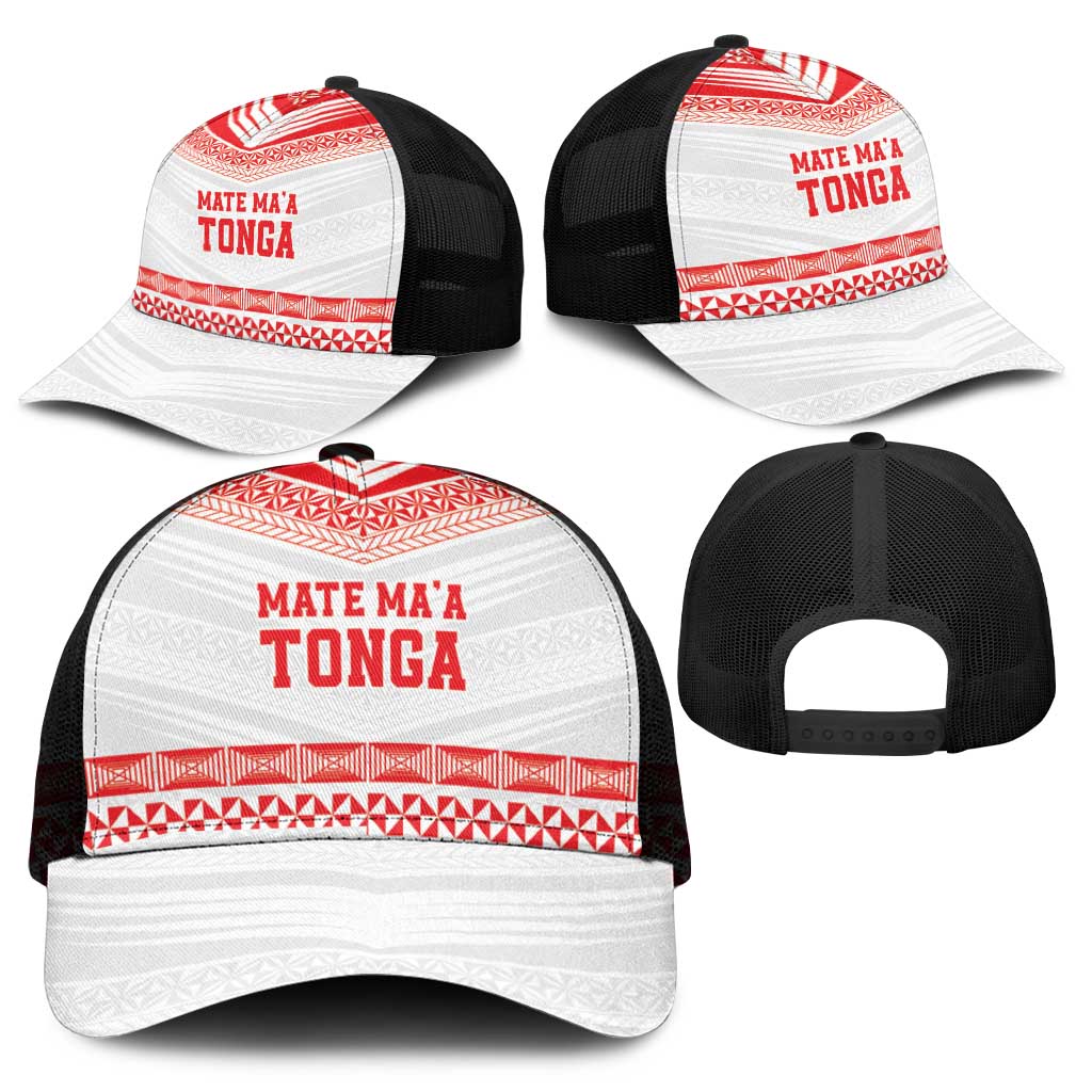 Mate Ma'a Tonga Heritage Mesh Trucker Cap Pacific Tribal Rugby White Edition - Polynesian Pride