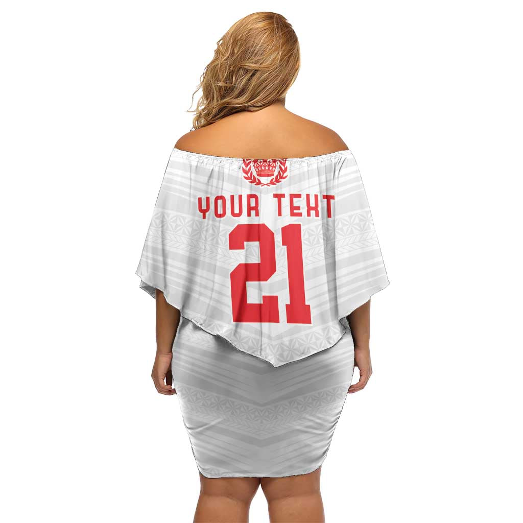 Custom Mate Ma'a Tonga Heritage Off Shoulder Short Dress Pacific Tribal Rugby White Edition - Polynesian Pride