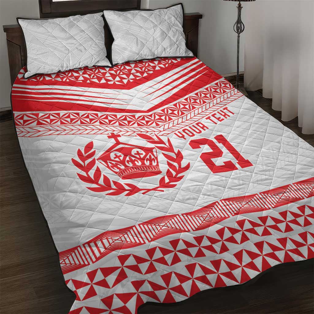 Custom Mate Ma'a Tonga Heritage Quilt Bed Set Pacific Tribal Rugby White Edition - Polynesian Pride