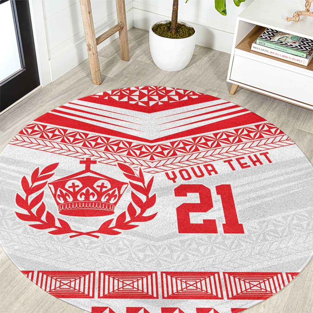 Custom Mate Ma'a Tonga Heritage Round Carpet Pacific Tribal Rugby White Edition - Polynesian Pride