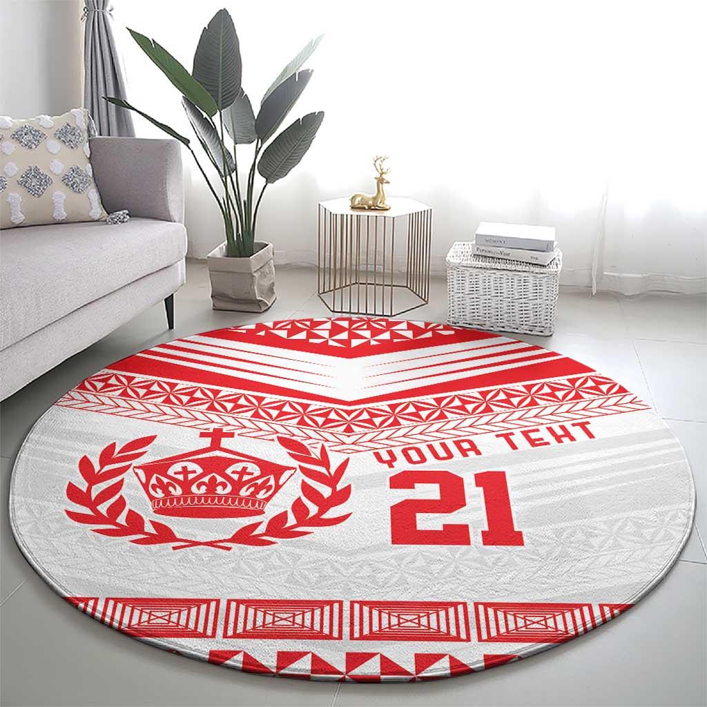 Custom Mate Ma'a Tonga Heritage Round Carpet Pacific Tribal Rugby White Edition - Polynesian Pride