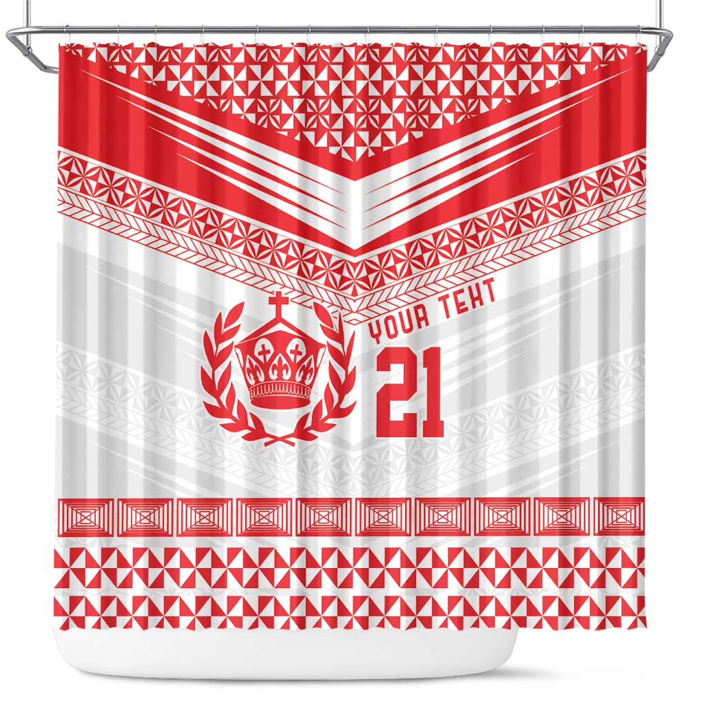 Custom Mate Ma'a Tonga Heritage Shower Curtain Pacific Tribal Rugby White Edition - Polynesian Pride