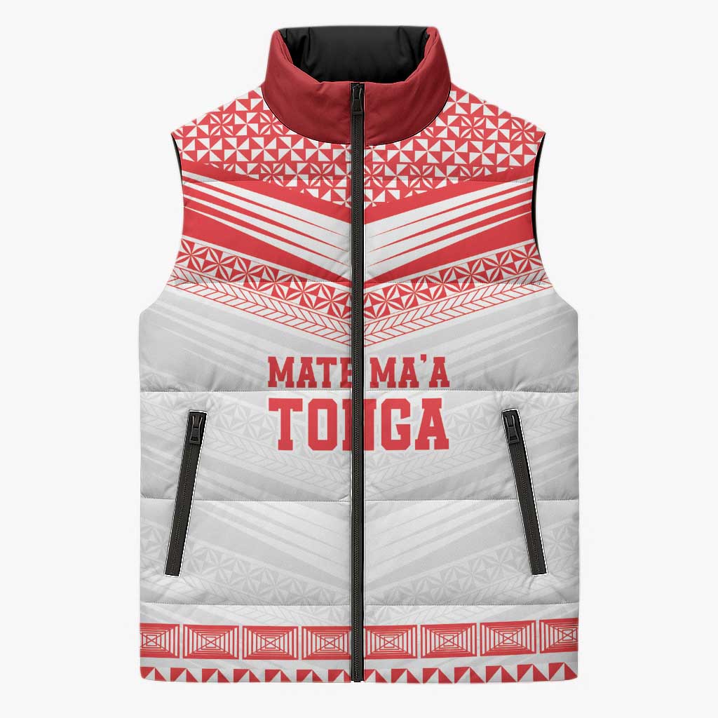 Custom Mate Ma'a Tonga Heritage Sleeveless Puffer Jacket Pacific Tribal Rugby White Edition - Polynesian Pride