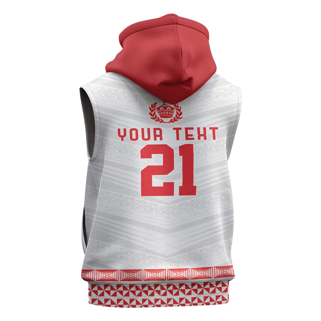 Custom Mate Ma'a Tonga Heritage Sleeveless Zip Hoodie Pacific Tribal Rugby White Edition - Polynesian Pride