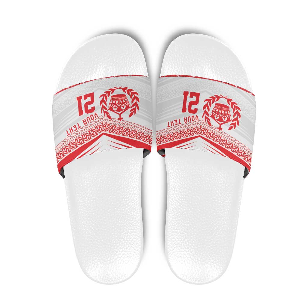Custom Mate Ma'a Tonga Heritage Slide Sandals Pacific Tribal Rugby White Edition - Polynesian Pride