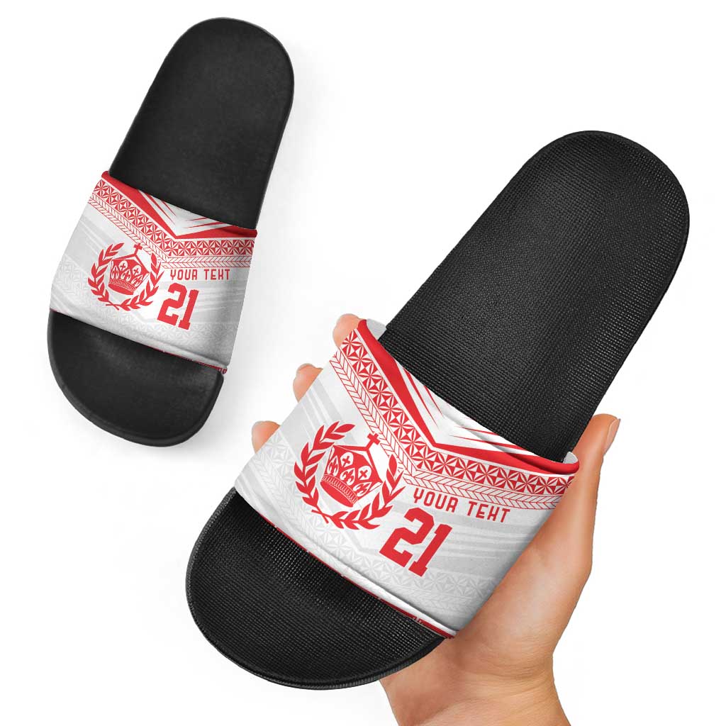 Custom Mate Ma'a Tonga Heritage Slide Sandals Pacific Tribal Rugby White Edition - Polynesian Pride