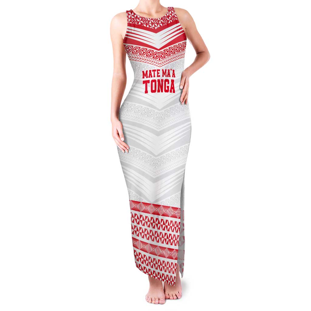 Custom Mate Ma'a Tonga Heritage Tank Maxi Dress Pacific Tribal Rugby White Edition - Polynesian Pride