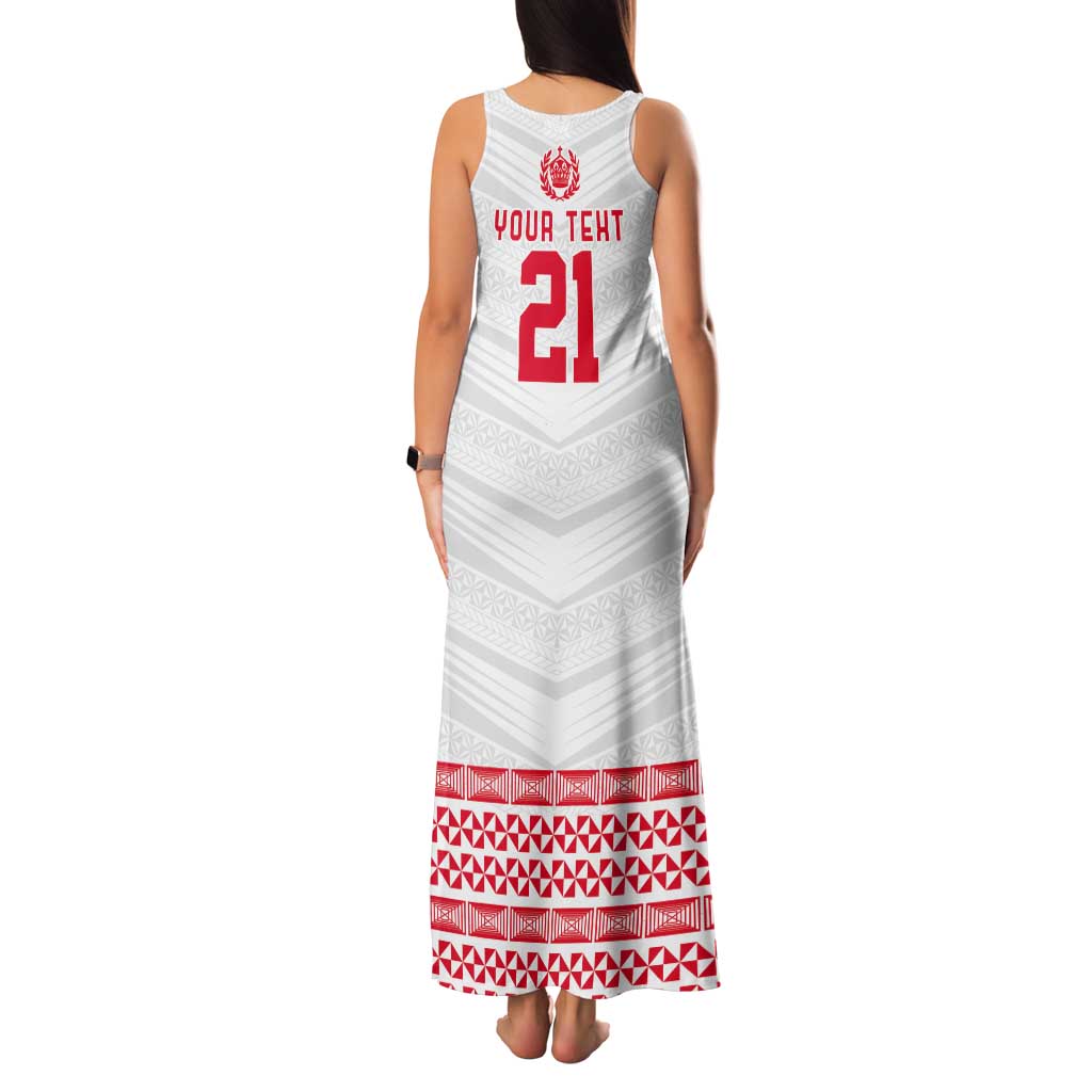 Custom Mate Ma'a Tonga Heritage Tank Maxi Dress Pacific Tribal Rugby White Edition - Polynesian Pride