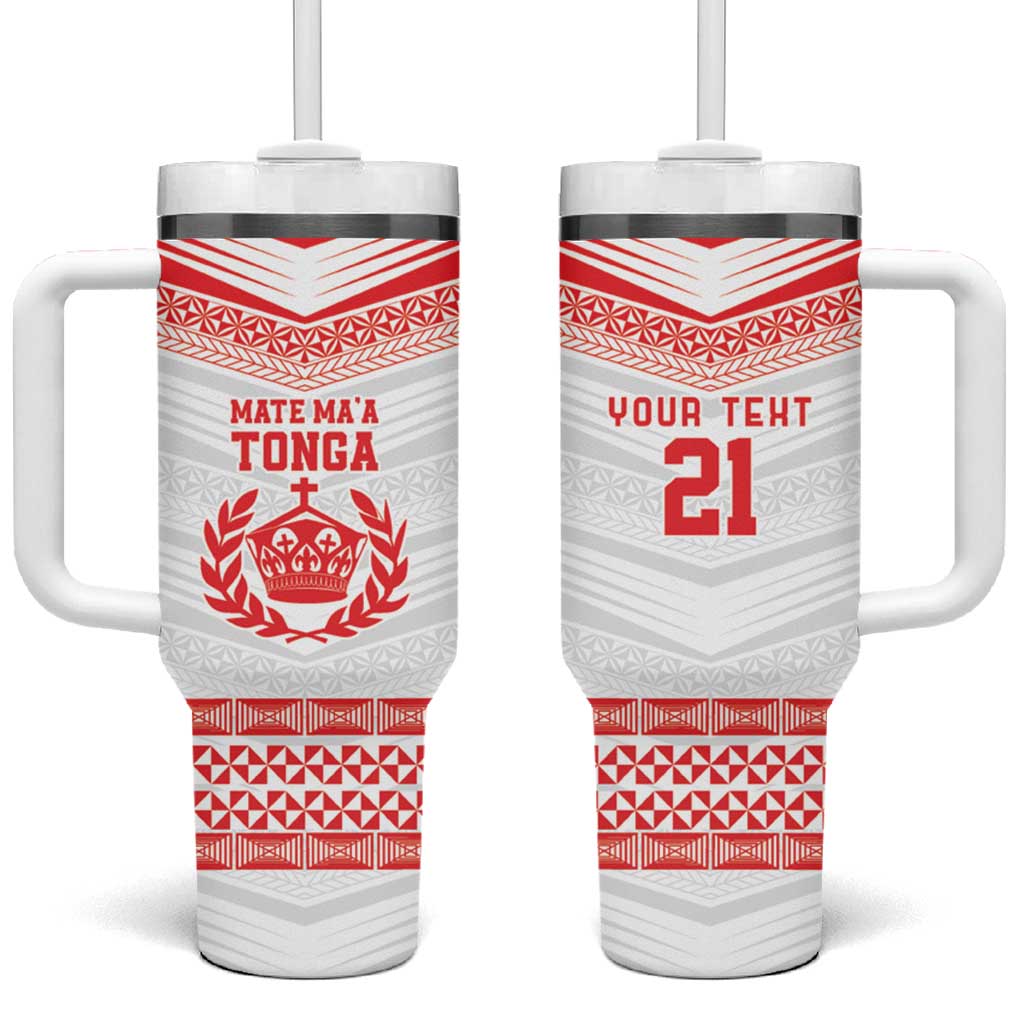 Custom Mate Ma'a Tonga Heritage Tumbler With Handle Pacific Tribal Rugby White Edition - Polynesian Pride