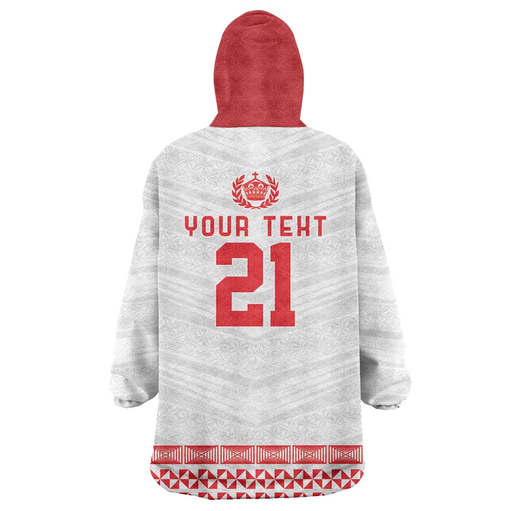 Custom Mate Ma'a Tonga Heritage Wearable Blanket Hoodie Pacific Tribal Rugby White Edition - Polynesian Pride