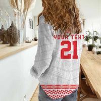 Custom Mate Ma'a Tonga Heritage Women Casual Shirt Pacific Tribal Rugby White Edition - Polynesian Pride