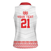 Custom Mate Ma'a Tonga Heritage Women Sleeveless Polo Shirt Pacific Tribal Rugby White Edition - Polynesian Pride