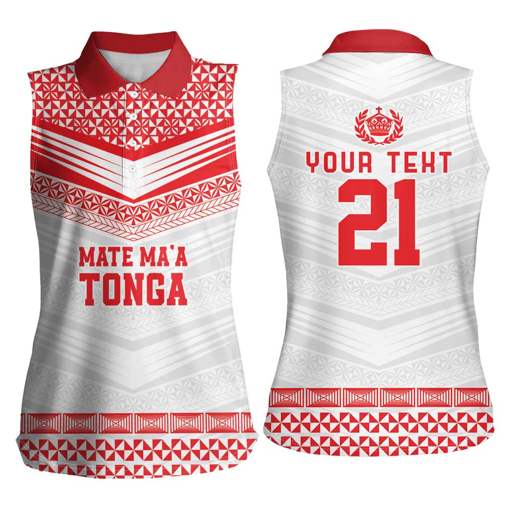 Custom Mate Ma'a Tonga Heritage Women Sleeveless Polo Shirt Pacific Tribal Rugby White Edition - Polynesian Pride