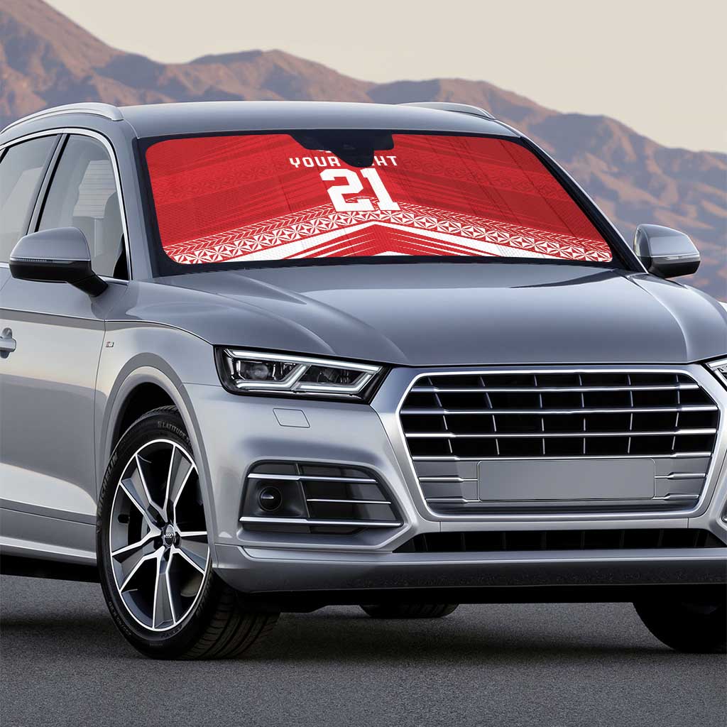 Custom Pacific Rugby Spirit Auto Sun Shade Tonga Ngatu Pride Red Edition - Polynesian Pride