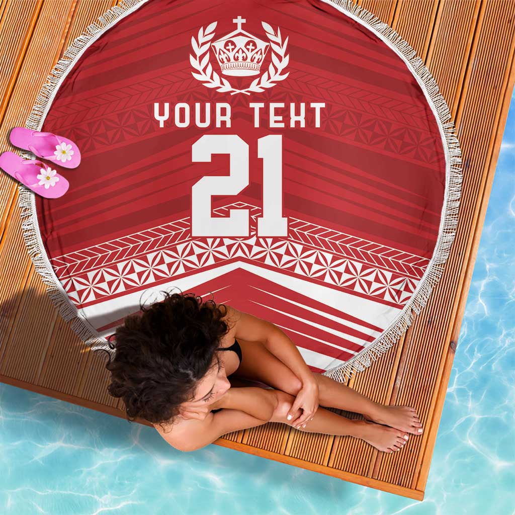 Custom Pacific Rugby Spirit Beach Blanket Tonga Ngatu Pride Red Edition - Polynesian Pride