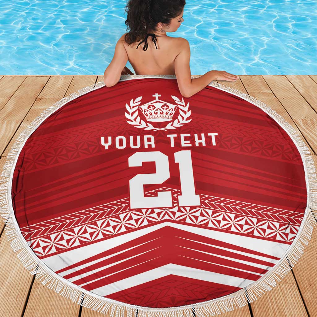 Custom Pacific Rugby Spirit Beach Blanket Tonga Ngatu Pride Red Edition - Polynesian Pride