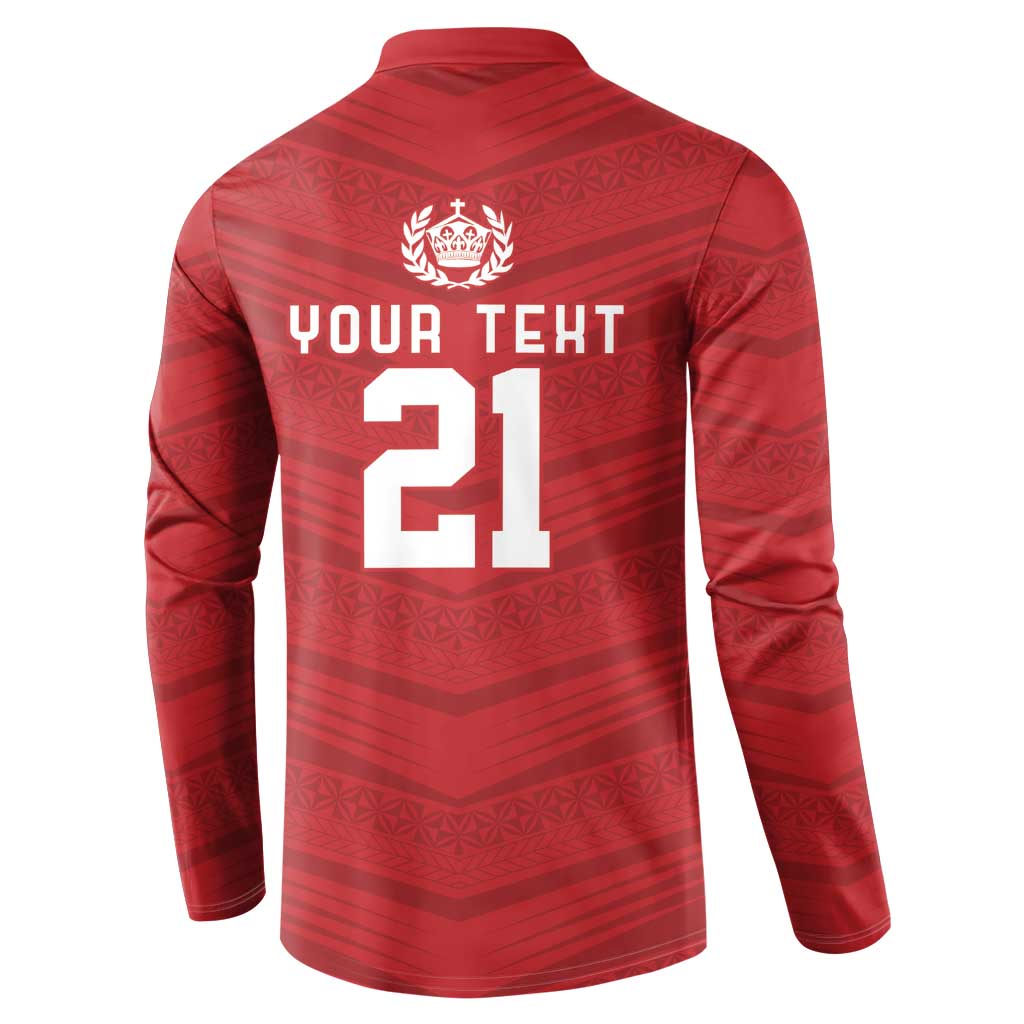 Custom Pacific Rugby Spirit Button Sweatshirt Tonga Ngatu Pride Red Edition - Polynesian Pride