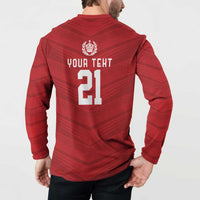 Custom Pacific Rugby Spirit Button Sweatshirt Tonga Ngatu Pride Red Edition - Polynesian Pride