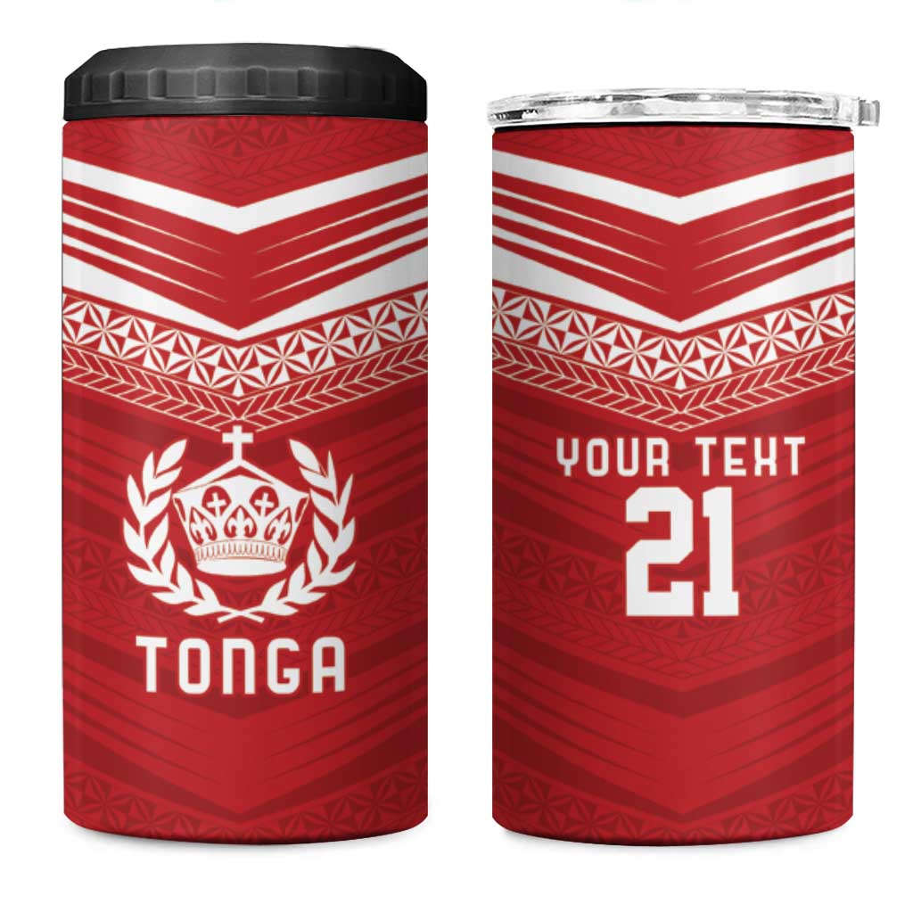 Custom Pacific Rugby Spirit 4 in 1 Can Cooler Tumbler Tonga Ngatu Pride Red Edition - Polynesian Pride
