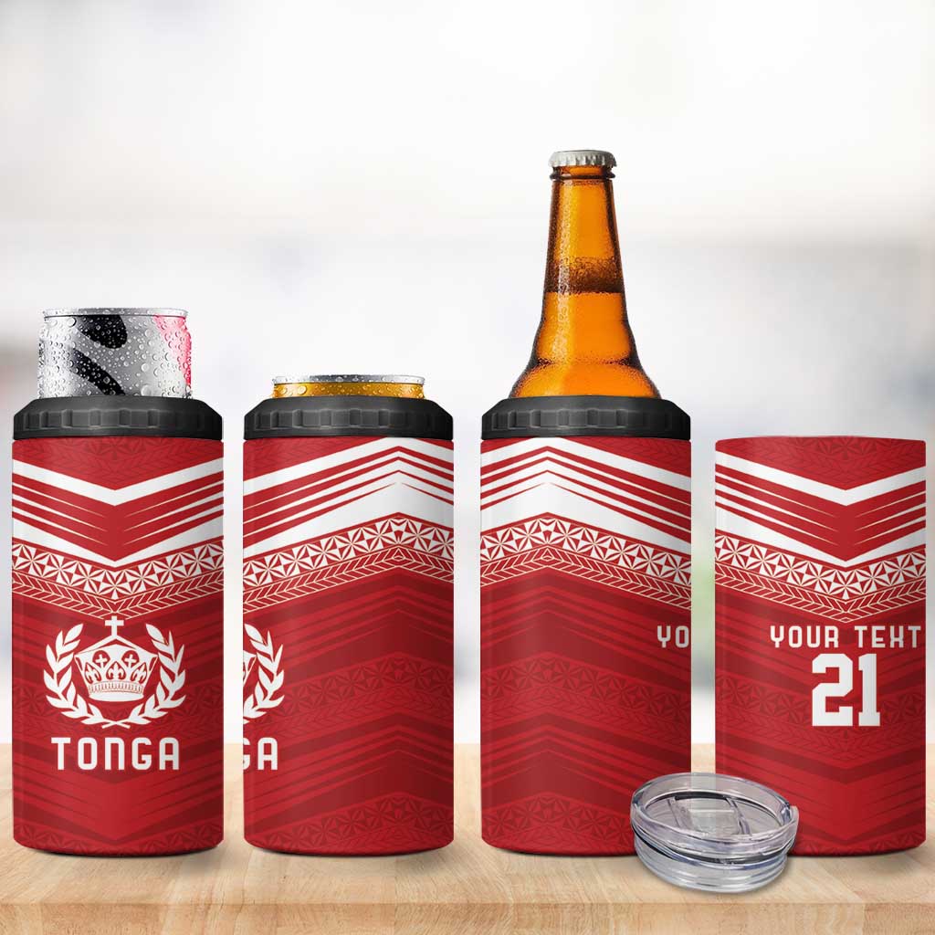 Custom Pacific Rugby Spirit 4 in 1 Can Cooler Tumbler Tonga Ngatu Pride Red Edition - Polynesian Pride
