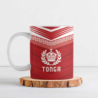 Custom Pacific Rugby Spirit Ceramic Mug Tonga Ngatu Pride Red Edition - Polynesian Pride