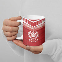 Custom Pacific Rugby Spirit Ceramic Mug Tonga Ngatu Pride Red Edition - Polynesian Pride