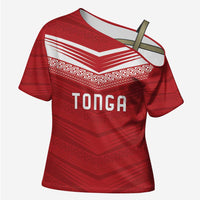 Custom Pacific Rugby Spirit Cross Shoulder Shirt Tonga Ngatu Pride Red Edition - Polynesian Pride