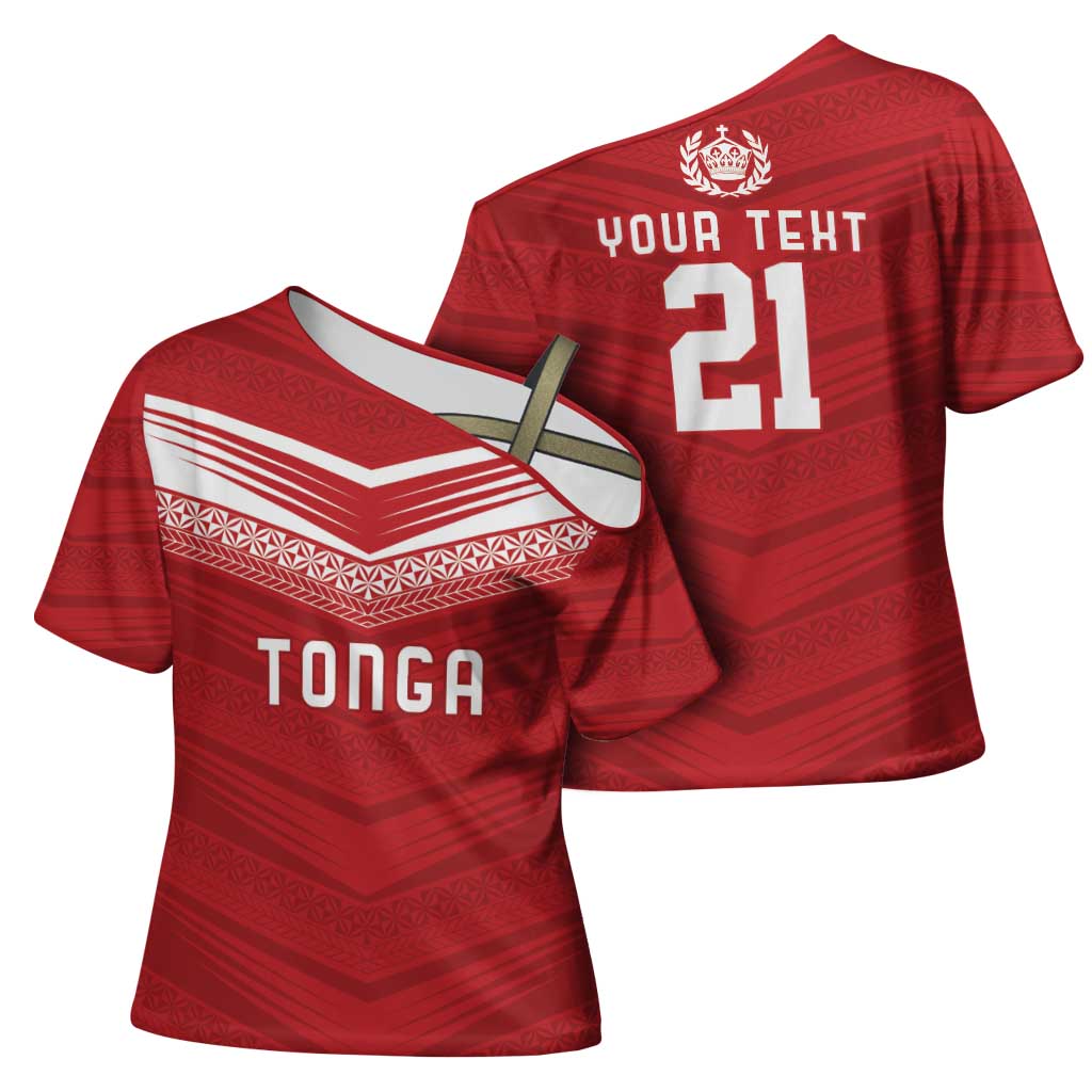 Custom Pacific Rugby Spirit Cross Shoulder Shirt Tonga Ngatu Pride Red Edition - Polynesian Pride