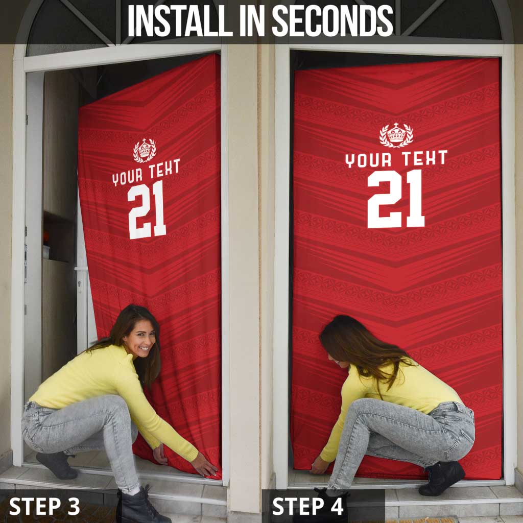 Custom Pacific Rugby Spirit Door Cover Tonga Ngatu Pride Red Edition - Polynesian Pride