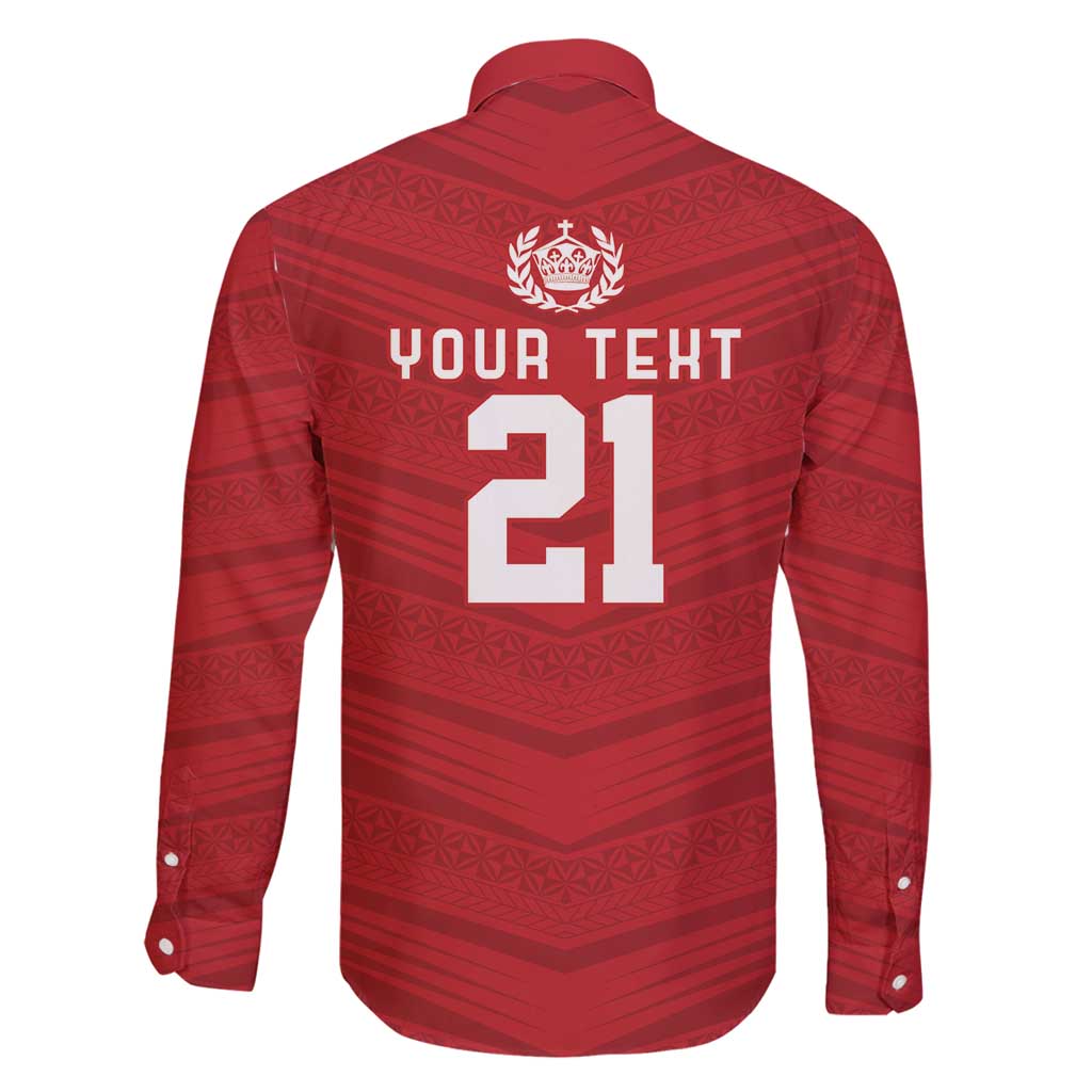 Custom Pacific Rugby Spirit Family Matching Long Sleeve Bodycon Dress and Hawaiian Shirt Tonga Ngatu Pride Red Edition - Polynesian Pride