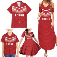 Custom Pacific Rugby Spirit Family Matching Summer Maxi Dress and Hawaiian Shirt Tonga Ngatu Pride Red Edition - Polynesian Pride