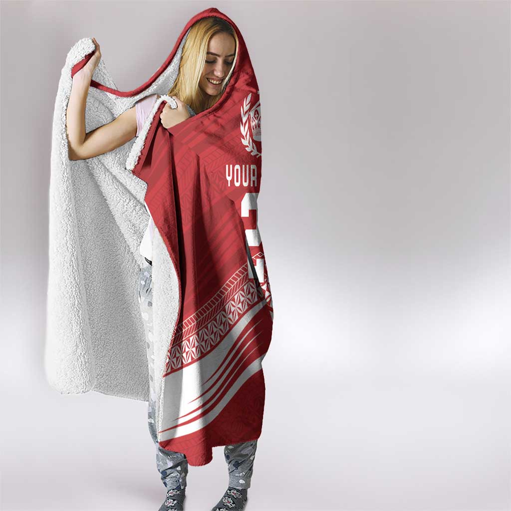 Custom Pacific Rugby Spirit Hooded Blanket Tonga Ngatu Pride Red Edition - Polynesian Pride