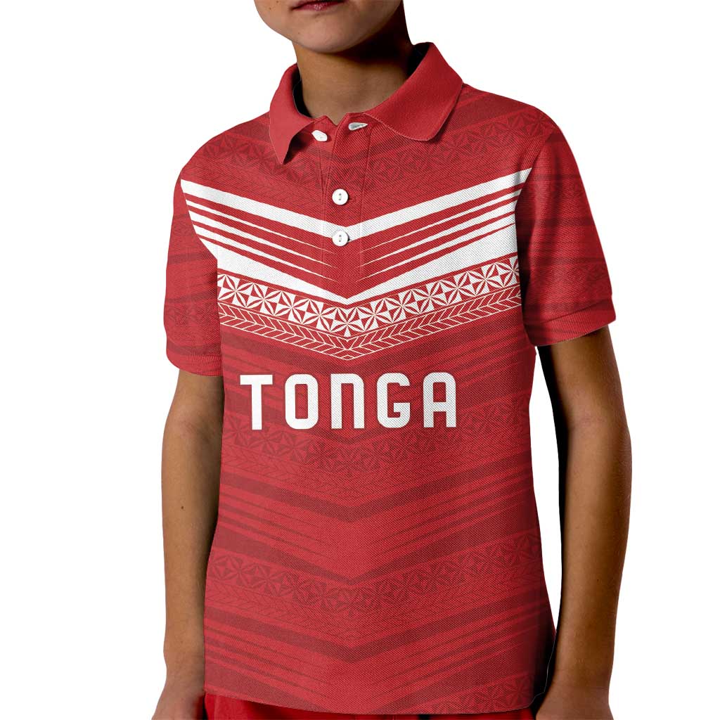 Custom Pacific Rugby Spirit Kid Polo Shirt Tonga Ngatu Pride Red Edition - Polynesian Pride