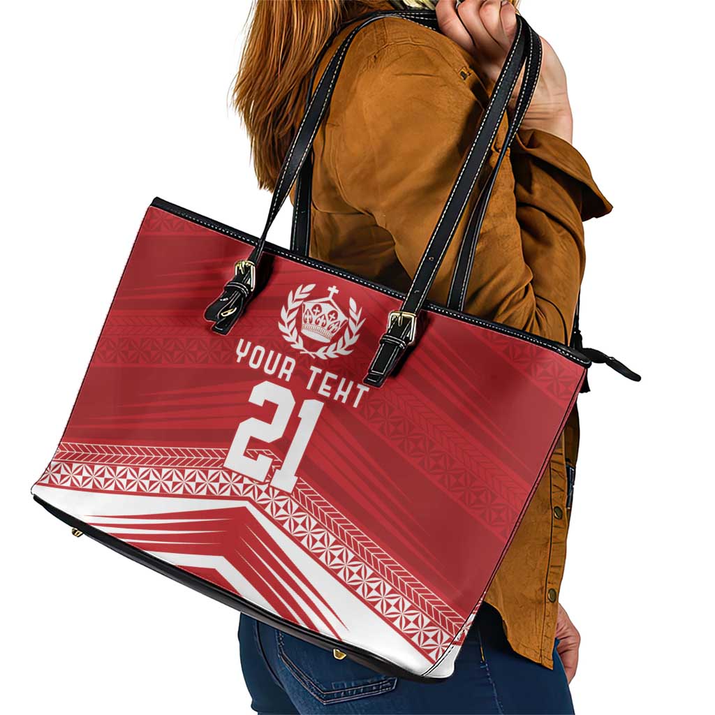 Custom Pacific Rugby Spirit Leather Tote Bag Tonga Ngatu Pride Red Edition - Polynesian Pride