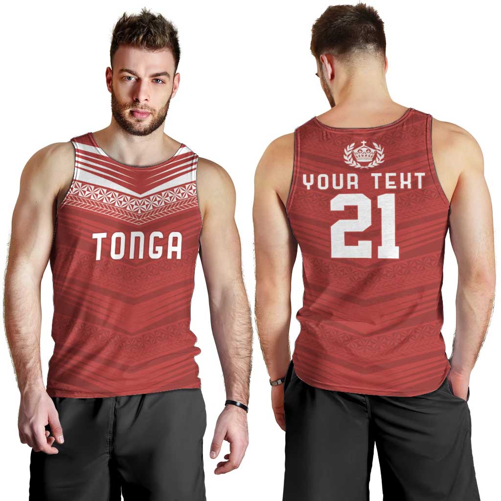 Custom Pacific Rugby Spirit Men Tank Top Tonga Ngatu Pride Red Edition - Polynesian Pride