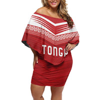 Custom Pacific Rugby Spirit Off Shoulder Short Dress Tonga Ngatu Pride Red Edition - Polynesian Pride