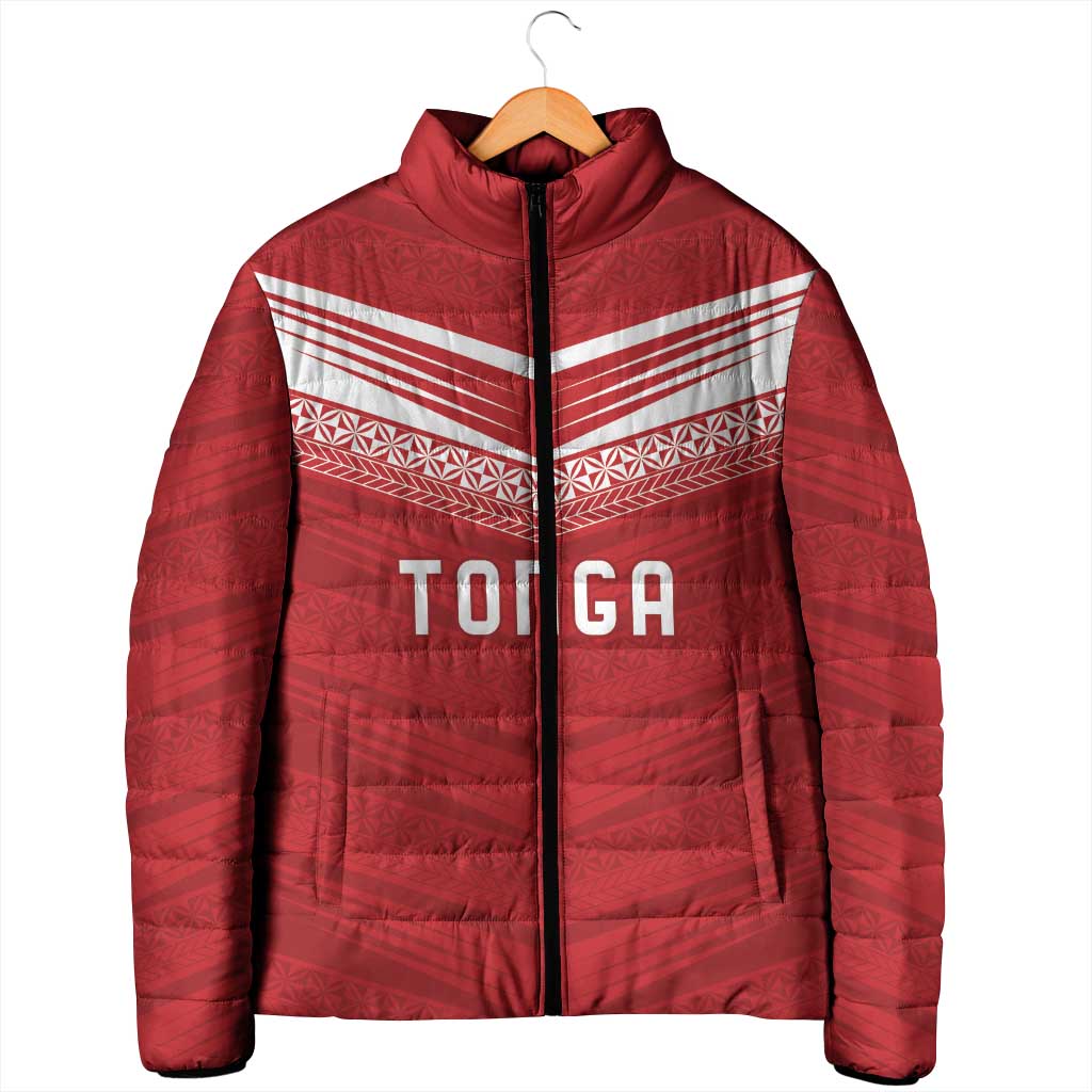 Custom Pacific Rugby Spirit Padded Jacket Tonga Ngatu Pride Red Edition - Polynesian Pride