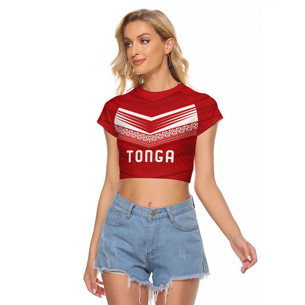 Custom Pacific Rugby Spirit Raglan Cropped T Shirt Tonga Ngatu Pride Red Edition - Polynesian Pride