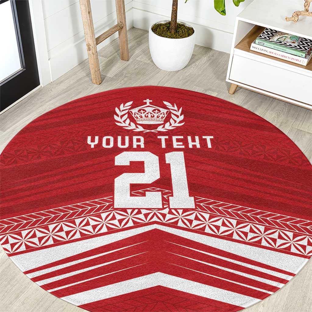 Custom Pacific Rugby Spirit Round Carpet Tonga Ngatu Pride Red Edition - Polynesian Pride