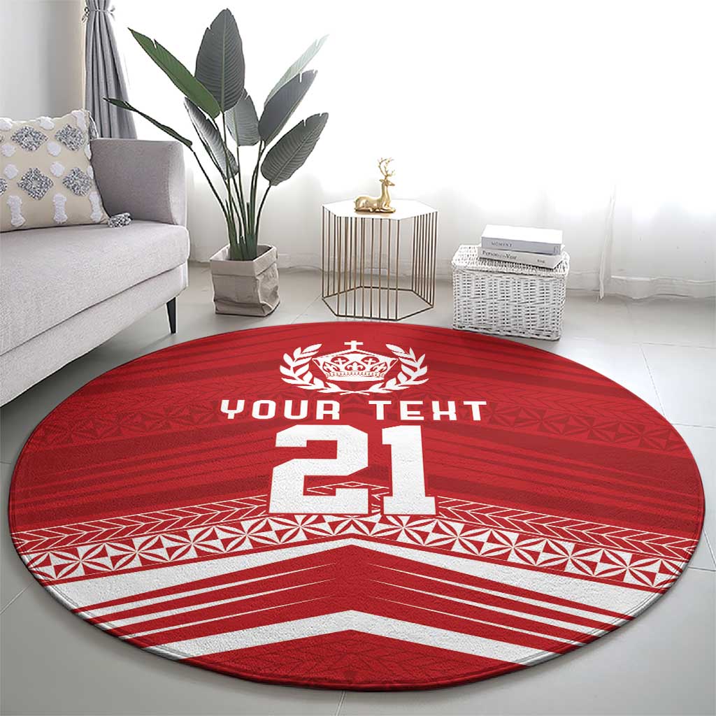 Custom Pacific Rugby Spirit Round Carpet Tonga Ngatu Pride Red Edition - Polynesian Pride
