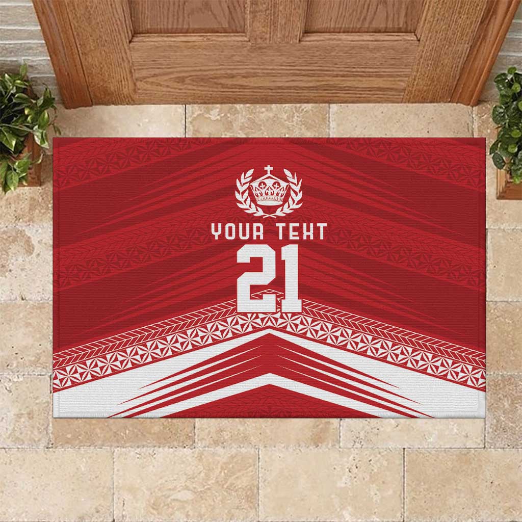 Custom Pacific Rugby Spirit Rubber Doormat Tonga Ngatu Pride Red Edition - Polynesian Pride