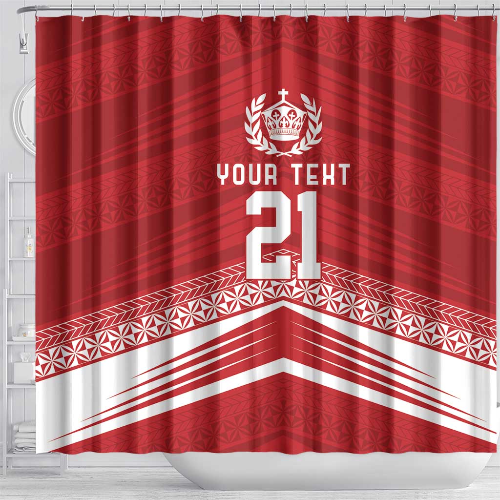 Custom Pacific Rugby Spirit Shower Curtain Tonga Ngatu Pride Red Edition - Polynesian Pride