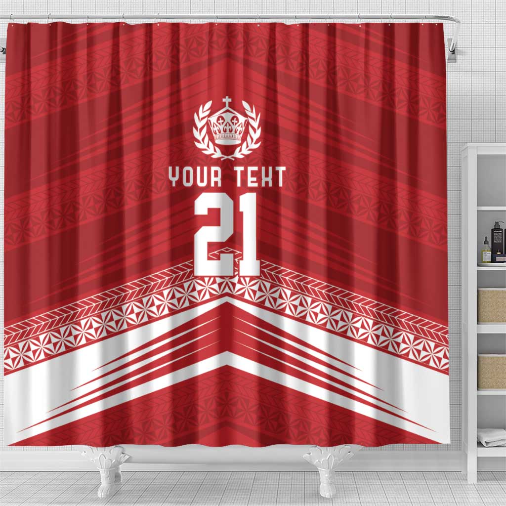 Custom Pacific Rugby Spirit Shower Curtain Tonga Ngatu Pride Red Edition - Polynesian Pride