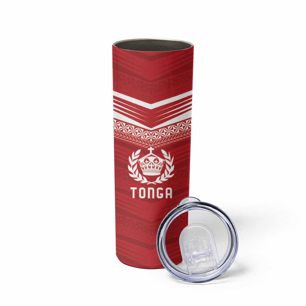 Custom Pacific Rugby Spirit Skinny Tumbler Tonga Ngatu Pride Red Edition - Polynesian Pride