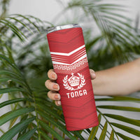 Custom Pacific Rugby Spirit Skinny Tumbler Tonga Ngatu Pride Red Edition - Polynesian Pride