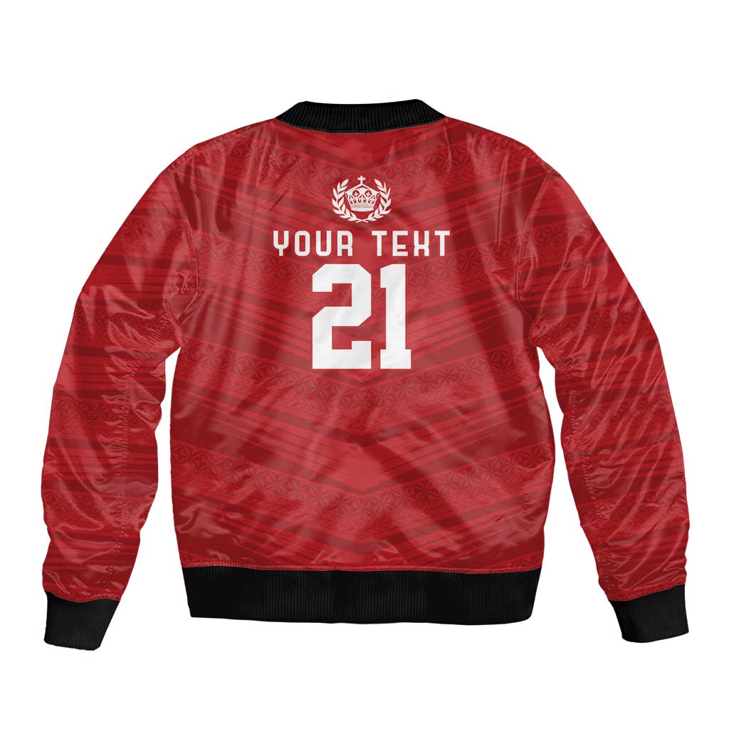 Custom Pacific Rugby Spirit Sleeve Zip Bomber Jacket Tonga Ngatu Pride Red Edition - Polynesian Pride