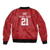 Custom Pacific Rugby Spirit Sleeve Zip Bomber Jacket Tonga Ngatu Pride Red Edition - Polynesian Pride