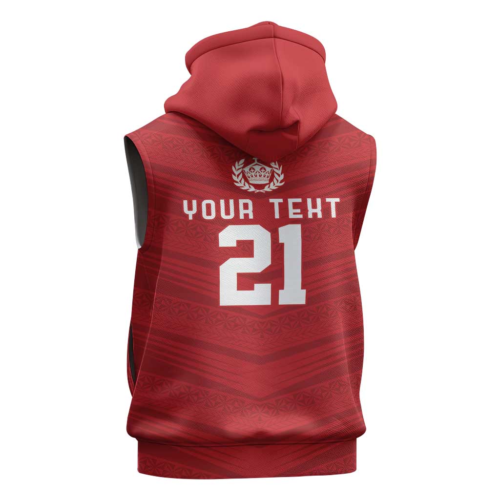 Custom Pacific Rugby Spirit Sleeveless Hoodie Tonga Ngatu Pride Red Edition - Polynesian Pride