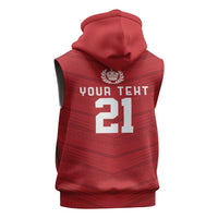 Custom Pacific Rugby Spirit Sleeveless Hoodie Tonga Ngatu Pride Red Edition - Polynesian Pride